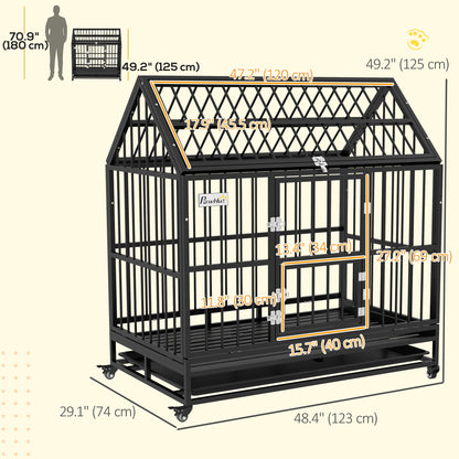 Cage pour chien robuste en acier avec roulettes