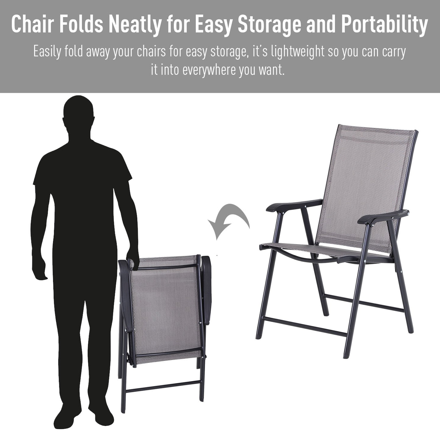 Chaises pliantes de patio avec accoudoirs lot de 2