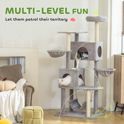 Arbre à chat multi-niveaux 168 cm avec condos et hamacs