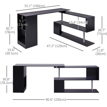 Bureau d'angle rotatif 360° avec étagères 3 niveaux