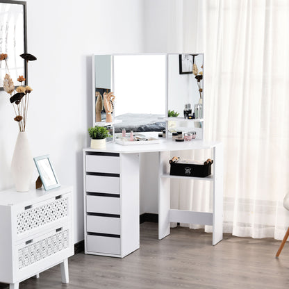 Table de maquillage d'angle miroir triptyque avec tiroirs