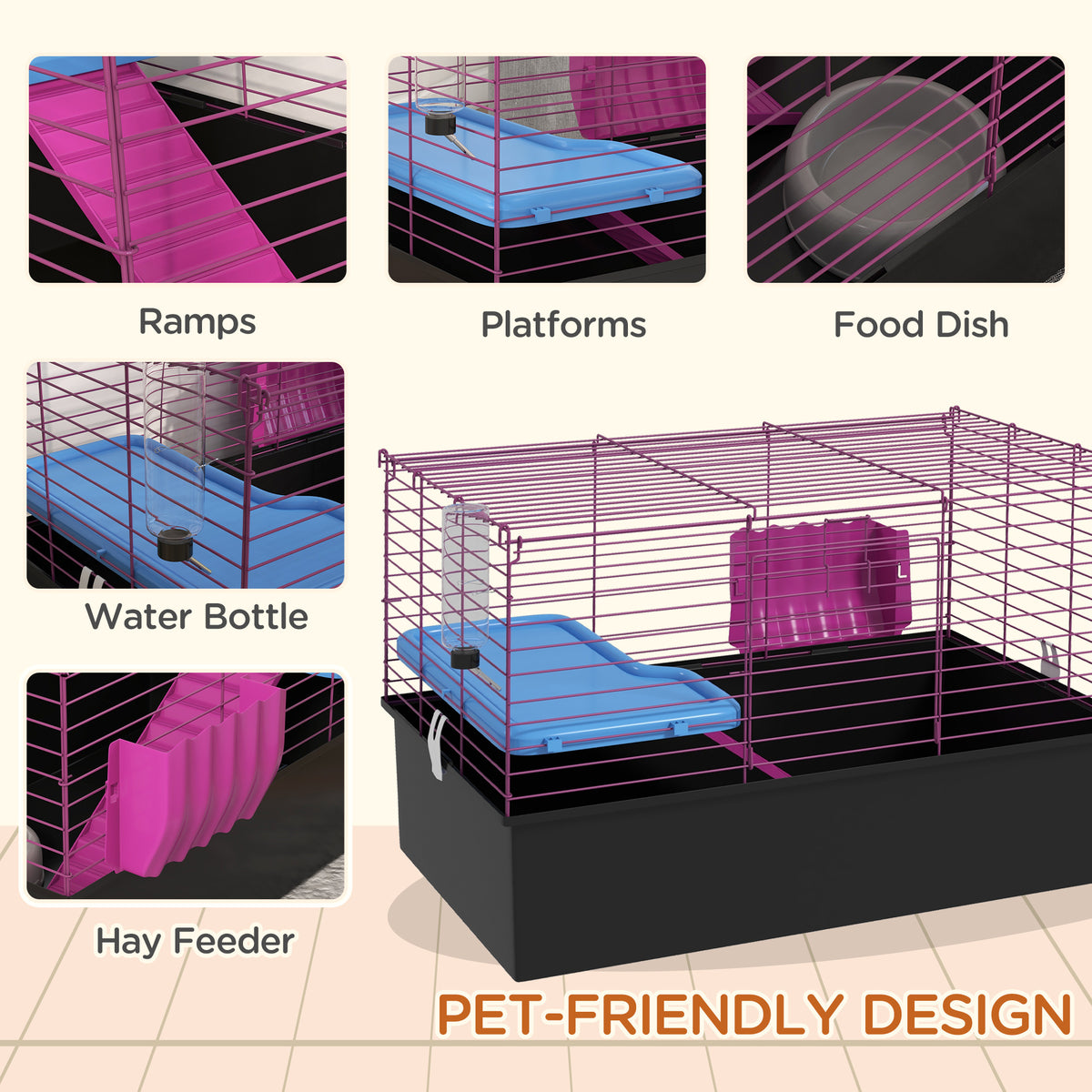 Cage pour petits animaux 47 cm avec accessoires