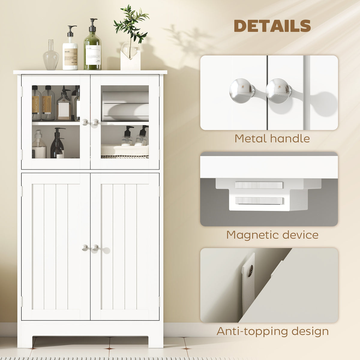 Armoire de plancher de salle de bain en verre trempé