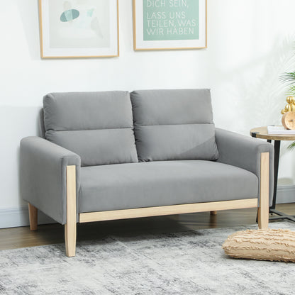 Causeuse 2 places velours pattes bois blanchi 134 cm