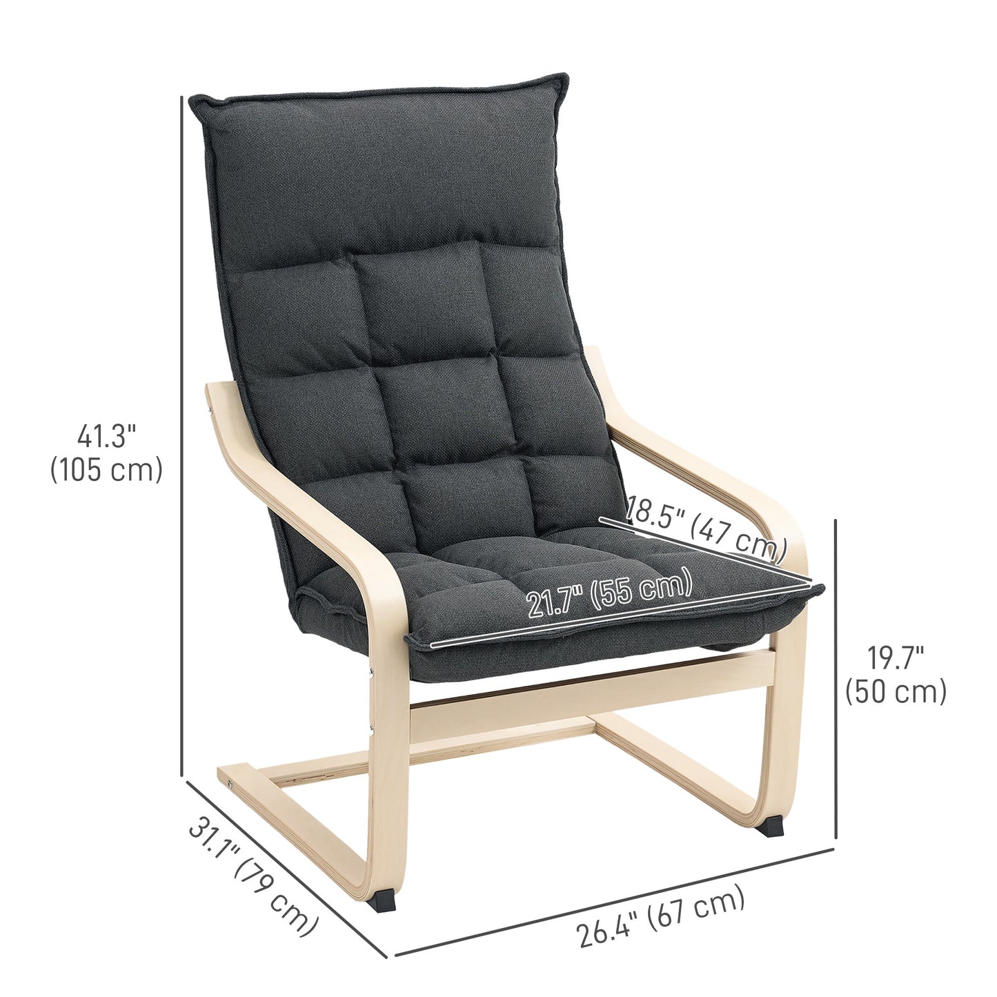 Fauteuil d'accent moderne avec accoudoirs en bois et mouvement berçant