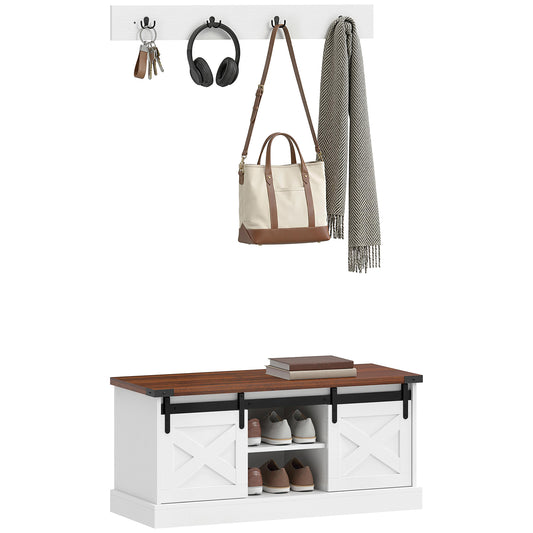 Banc à chaussures avec porte-manteau style rustique — Lot de 2