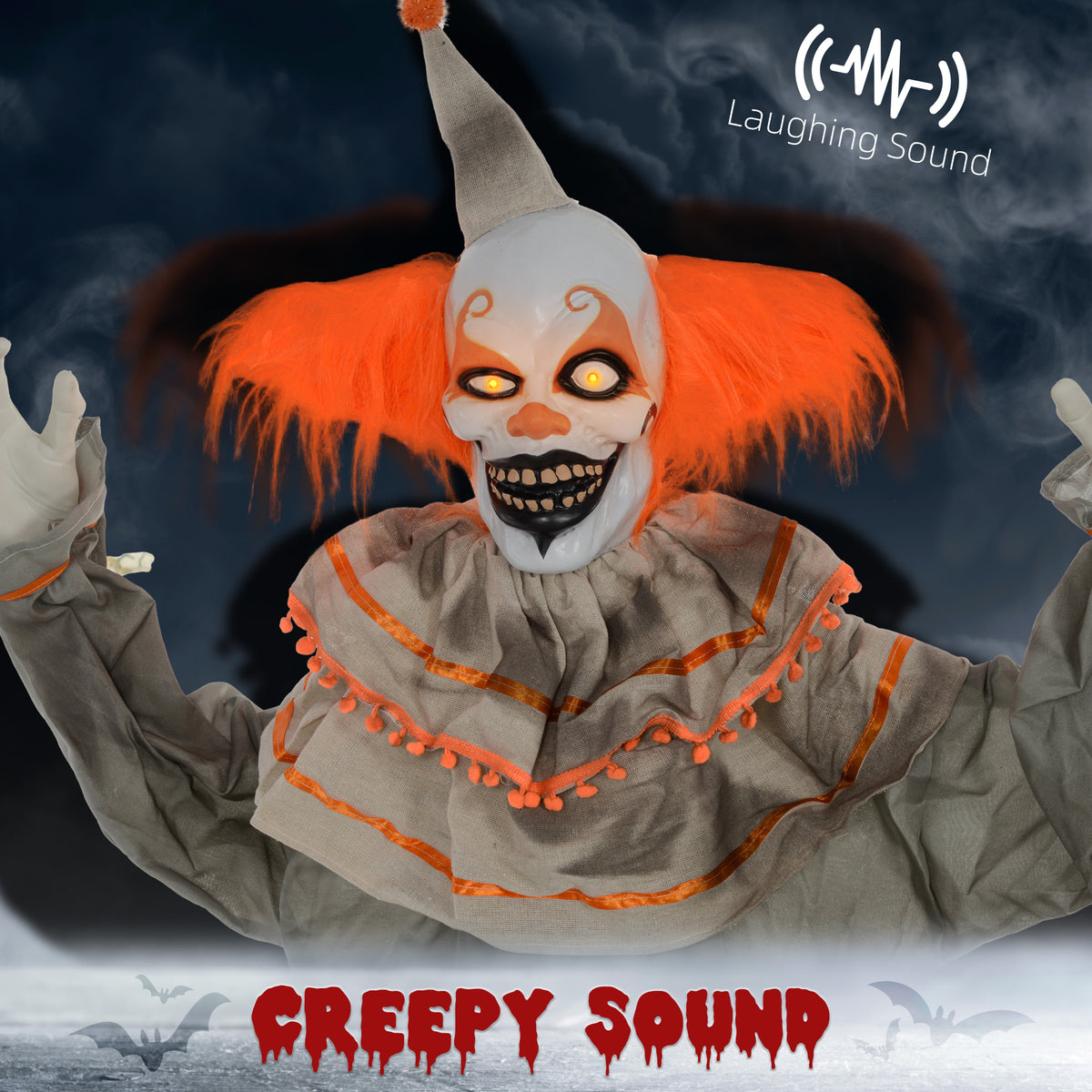 Clown animatronique Halloween grandeur nature 183 cm