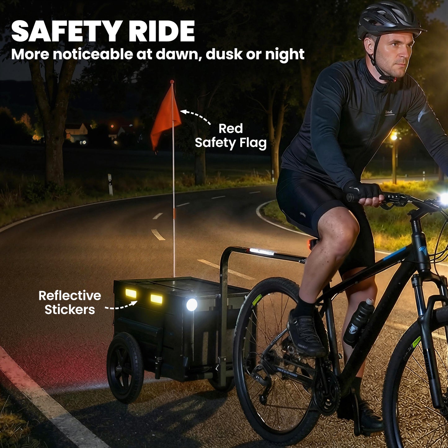 Remorque vélo cargo pliable avec couvercle et drapeau