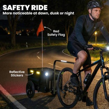 Remorque vélo cargo pliable avec couvercle et drapeau