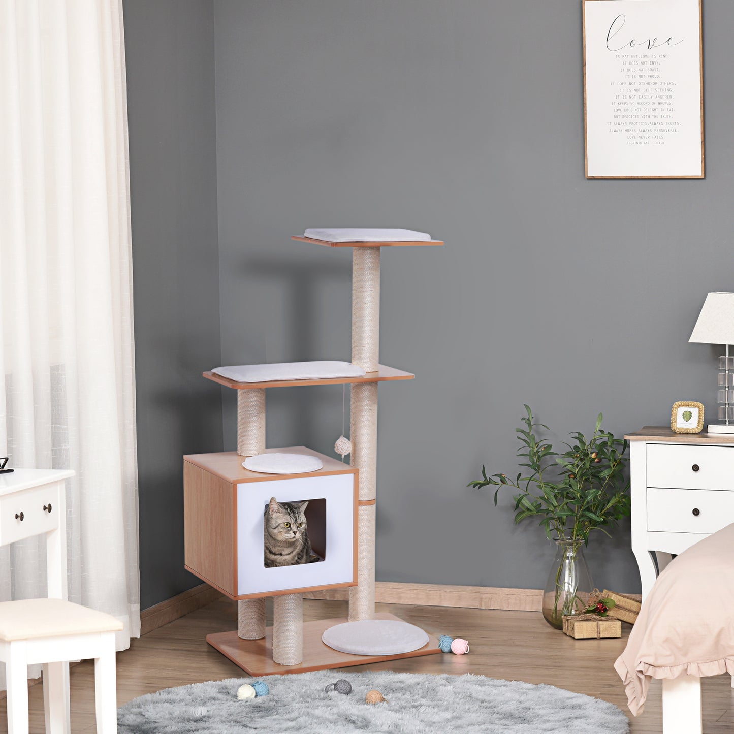 Arbre à chat multiniveaux avec condo et coussins 119 cm