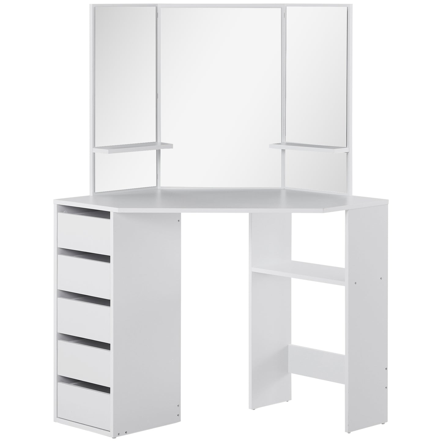 Table de maquillage d'angle miroir triptyque avec tiroirs