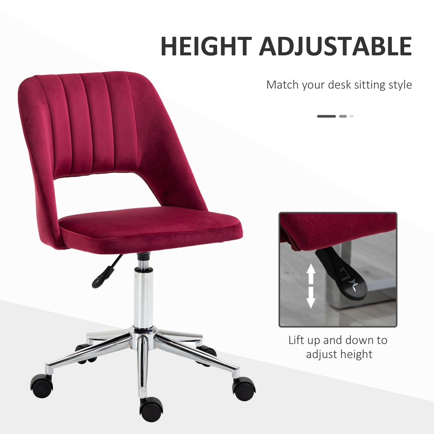 Chaise de bureau mi-hauteur velours forme festonnée pivotante