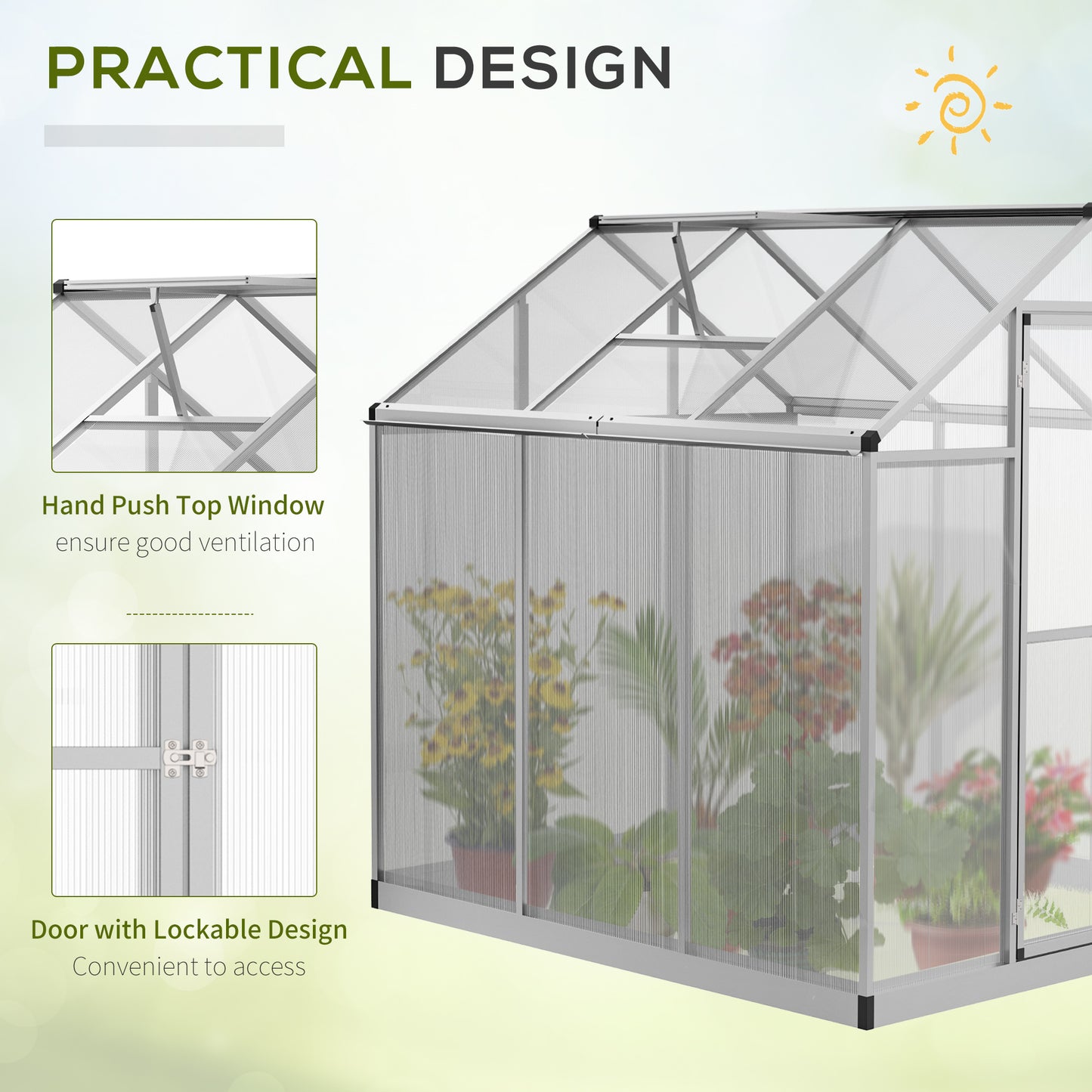 Outsunny Greenhouse 183x189x195cm Polycarbonate Aluminum with Ventilation