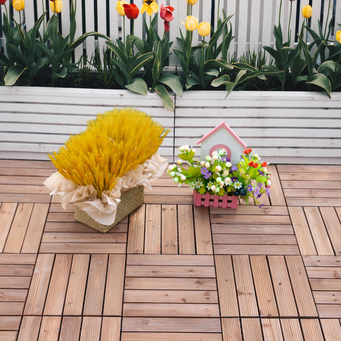 Dalles de terrasse en bois emboîtables — ensemble de 27