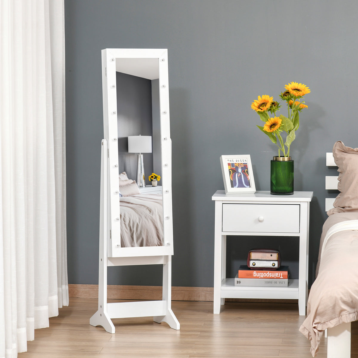 Armoire à bijoux sur pied avec miroir éclairé et LED