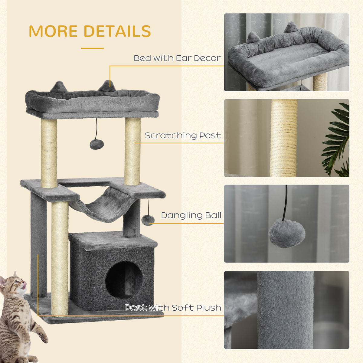 Tour à chat multi-niveaux 99 cm — Gris