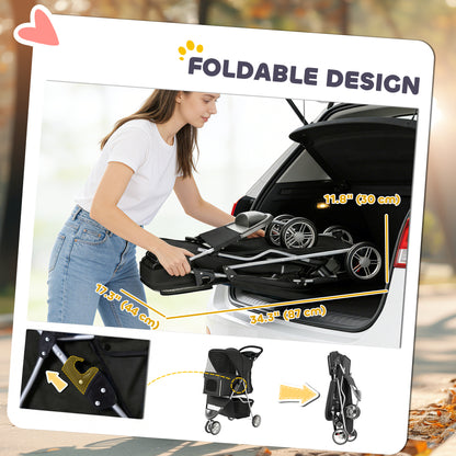 Poussette chien 3 roues pliable avec auvent réglable