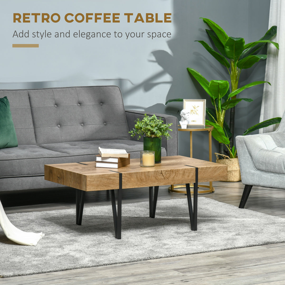 Table à café rustique rectangle pieds épingles