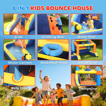 Château gonflable pour enfants avec toboggan et piscine