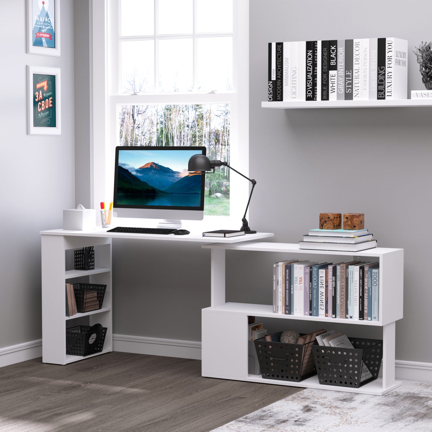 Bureau en L rotatif 360° avec rangement