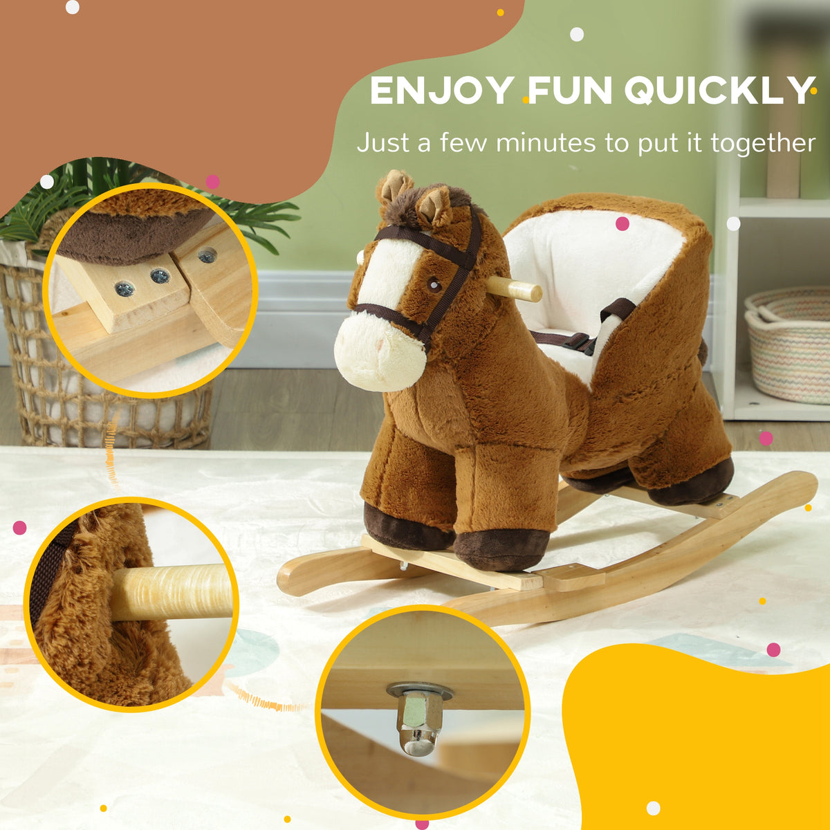 Cheval à bascule pour bébé en peluche avec son