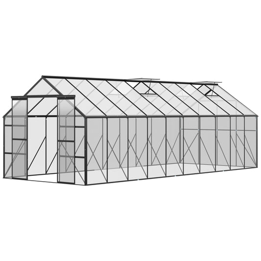 6.1m x 2.4m Aluminum Greenhouse - Sliding Door and Ventilation