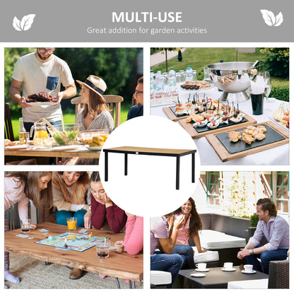Table de jardin rectangulaire 8 personnes, plateau effet bois