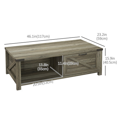 Table basse industrielle avec tiroir et étagères