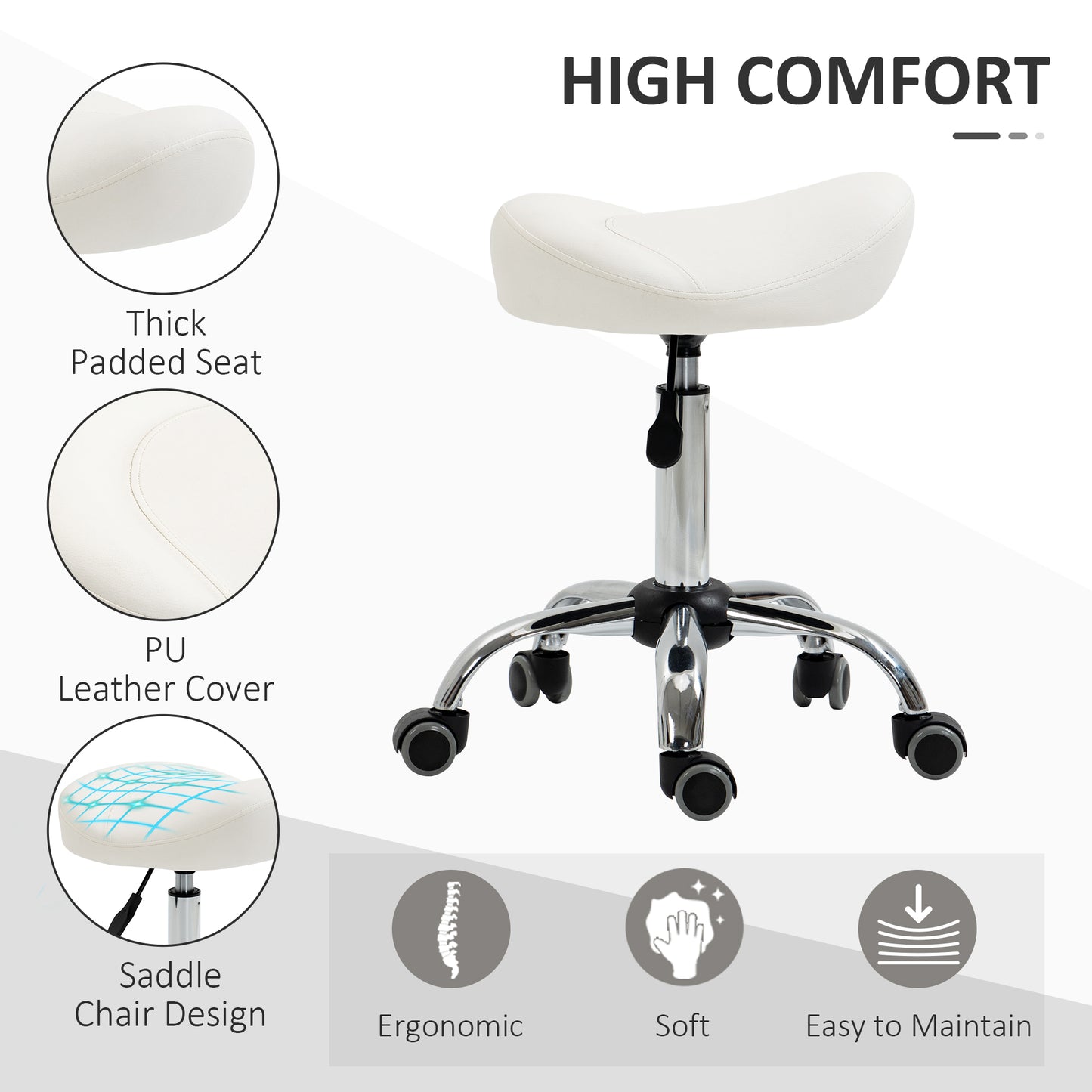 Tabouret selle ergonomique ajustable à roulettes