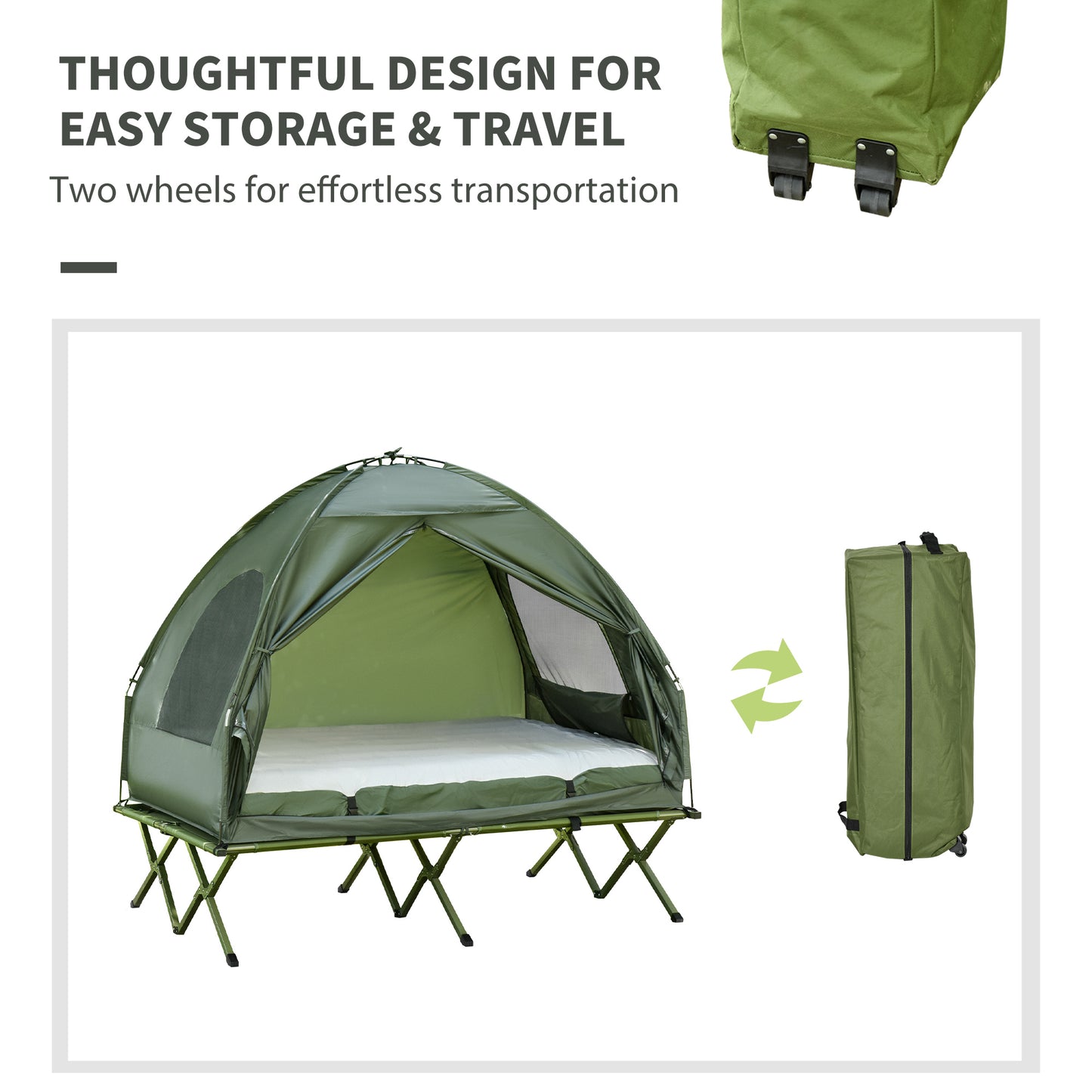 Ensemble camping tente-lit surélevé 2 personnes avec matelas