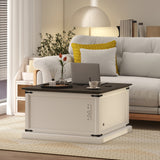 Table basse relevable avec station de recharge et rangement
