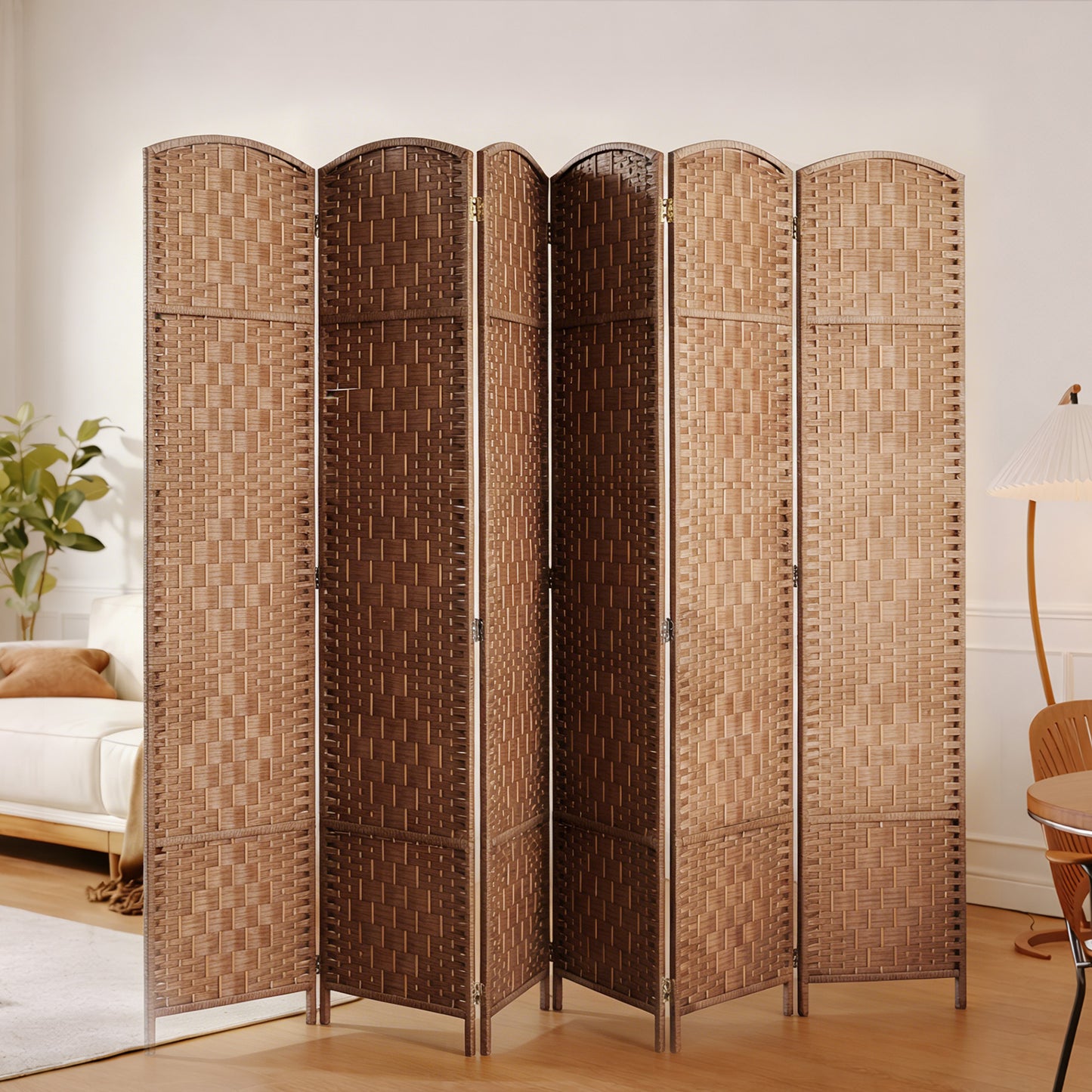 Paravent pliable 4 panneaux cadre bois tressé