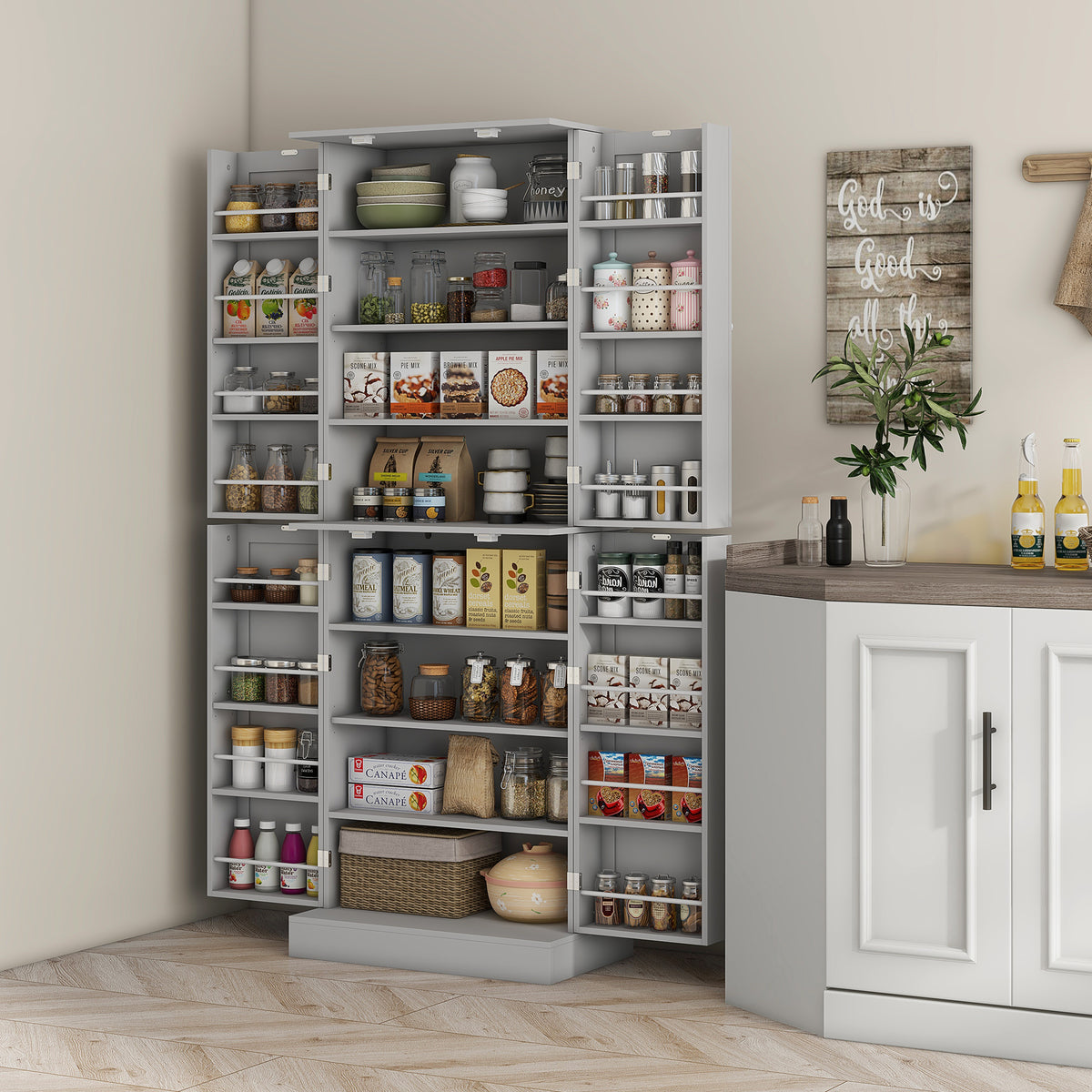 Armoire de cuisine 8 tablettes 4 portes
