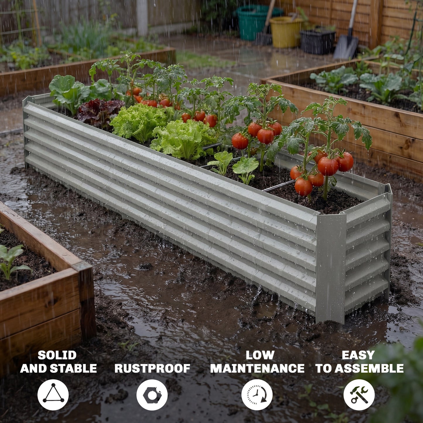 Outsunny Galvanized Raised Garden Bed 240x40x45cm Outdoor Garden