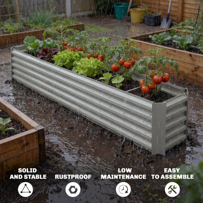 Outsunny Galvanized Raised Garden Bed 240x40x45cm Outdoor Garden