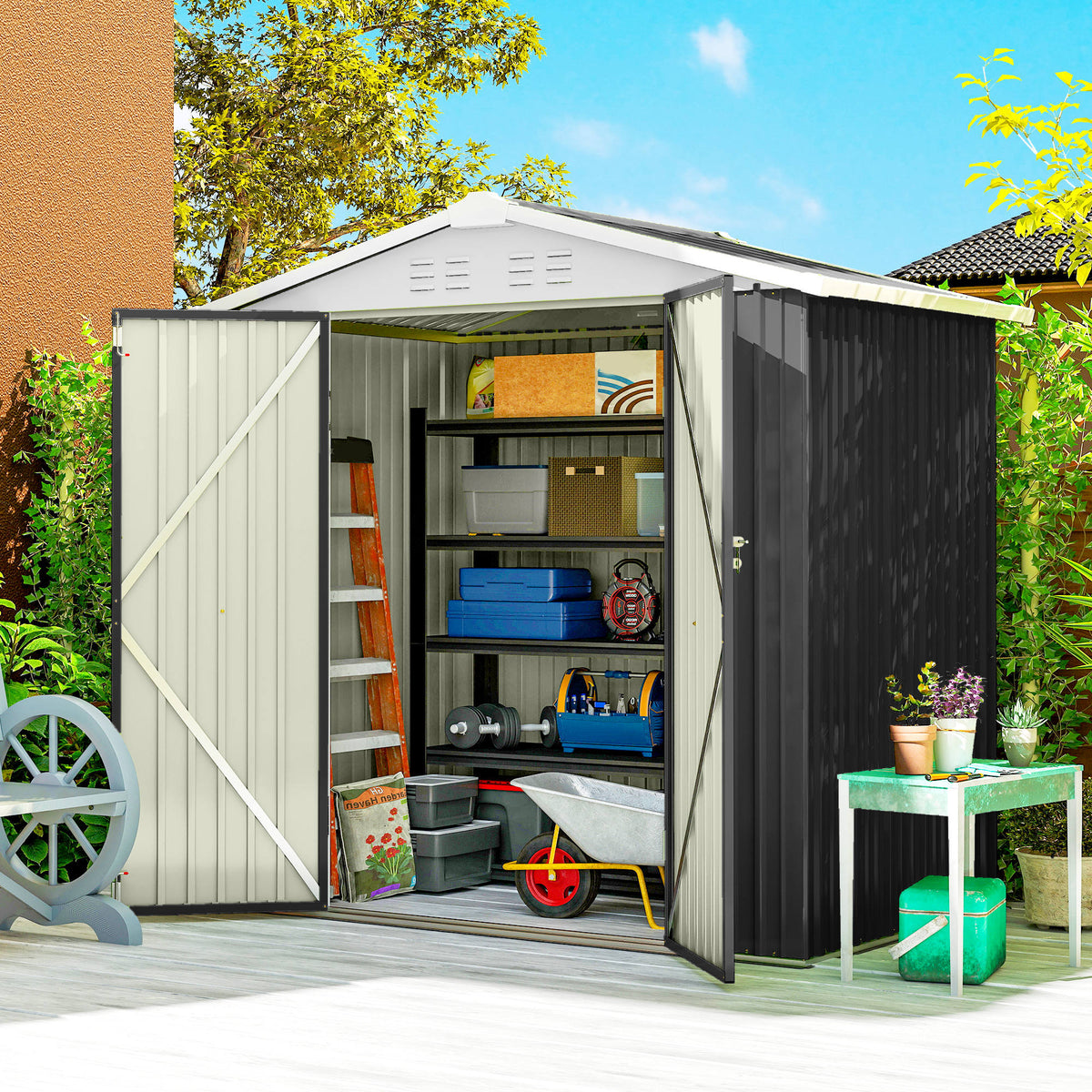 Remise de jardin métallique 6,5' x 4' portes doubles
