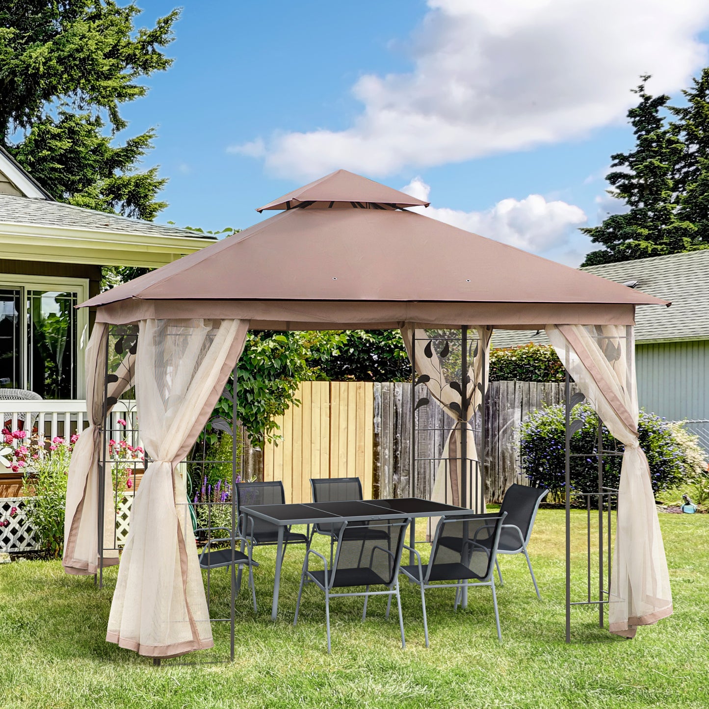 Gazebo de patio toit double 3x3 m acier
