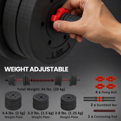 Haltères ajustables 2-en-1 20 kg — noir