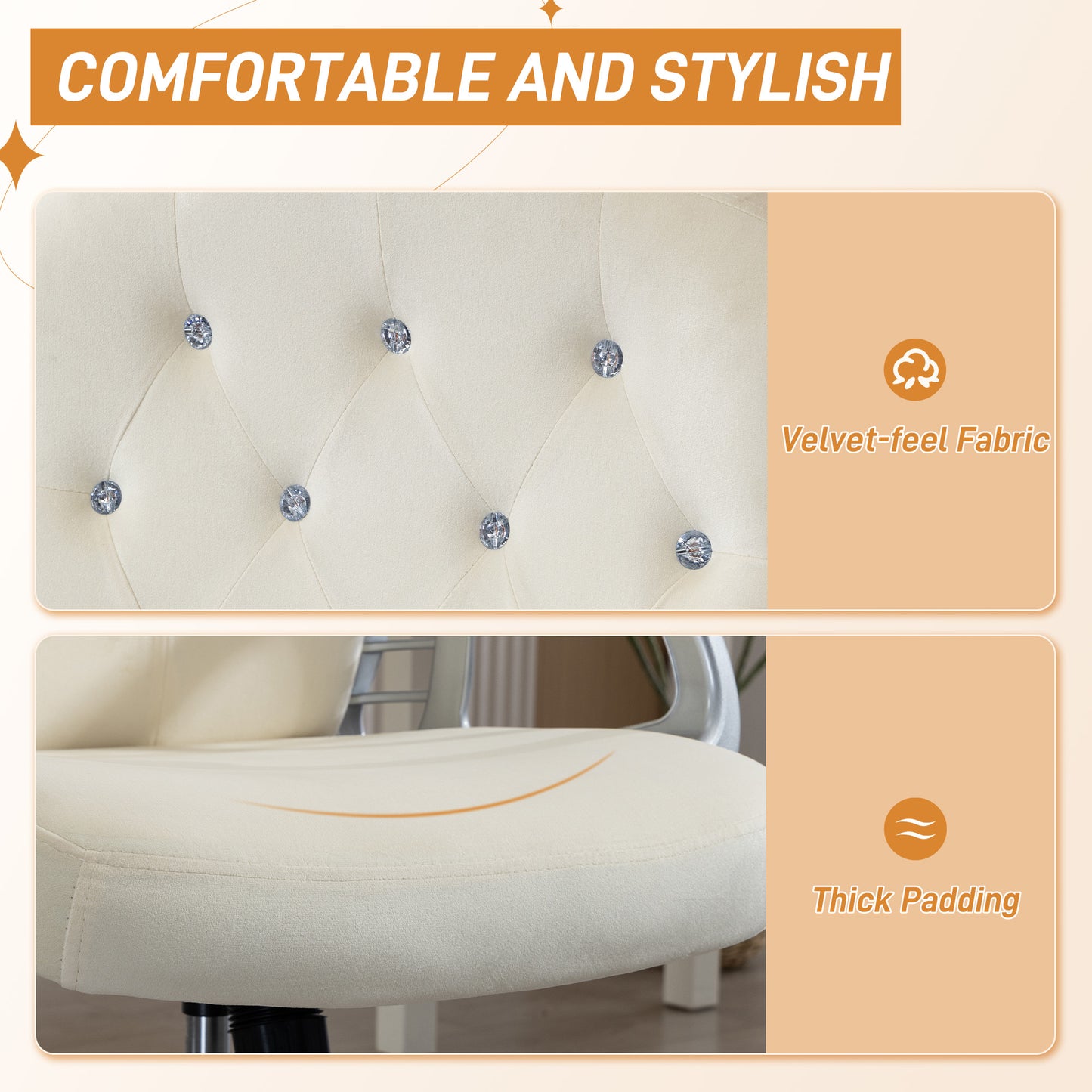 Chaise de bureau velours capitonnée réglable pivotante