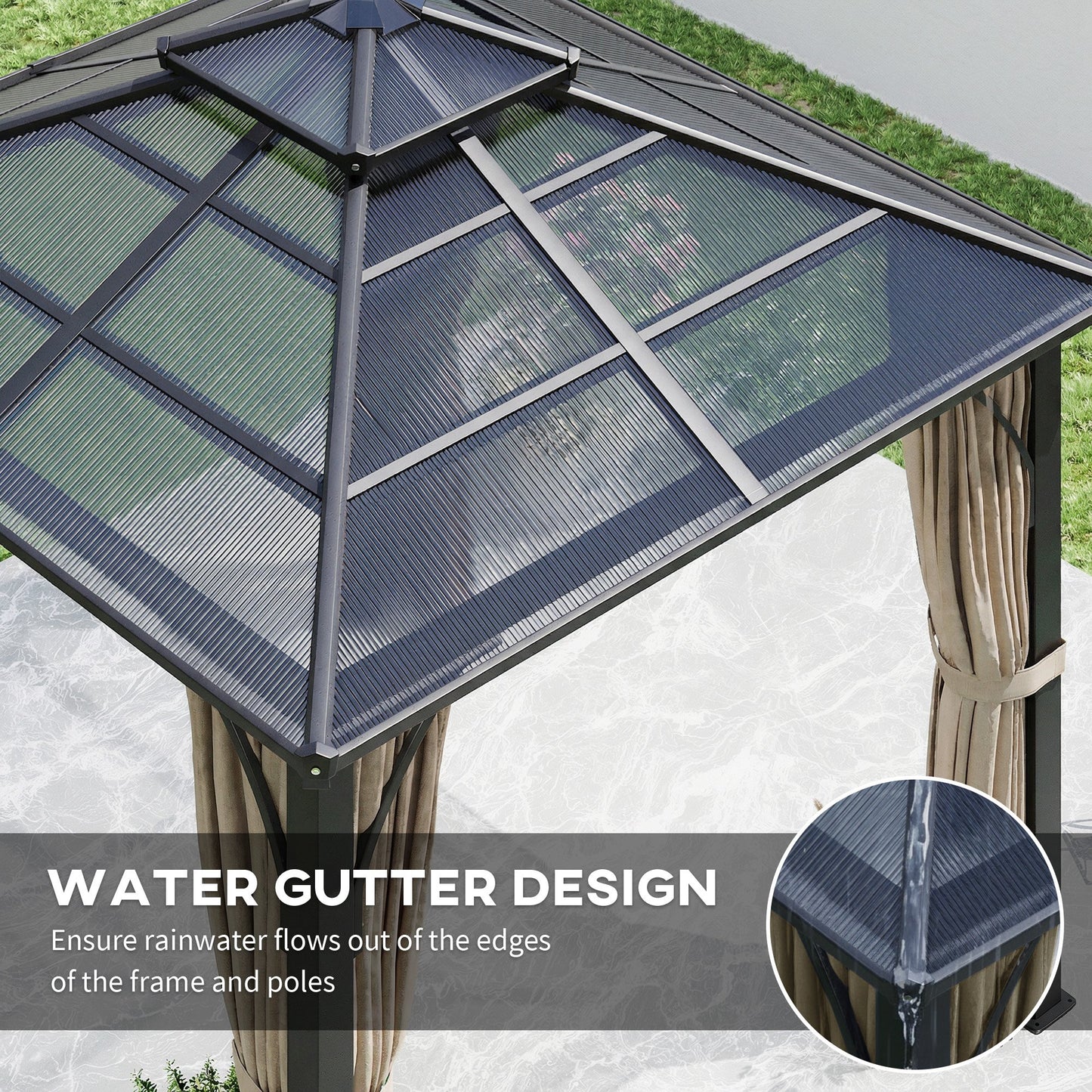 Gazebo rigide double toit polycarbonate 305 x 305 cm