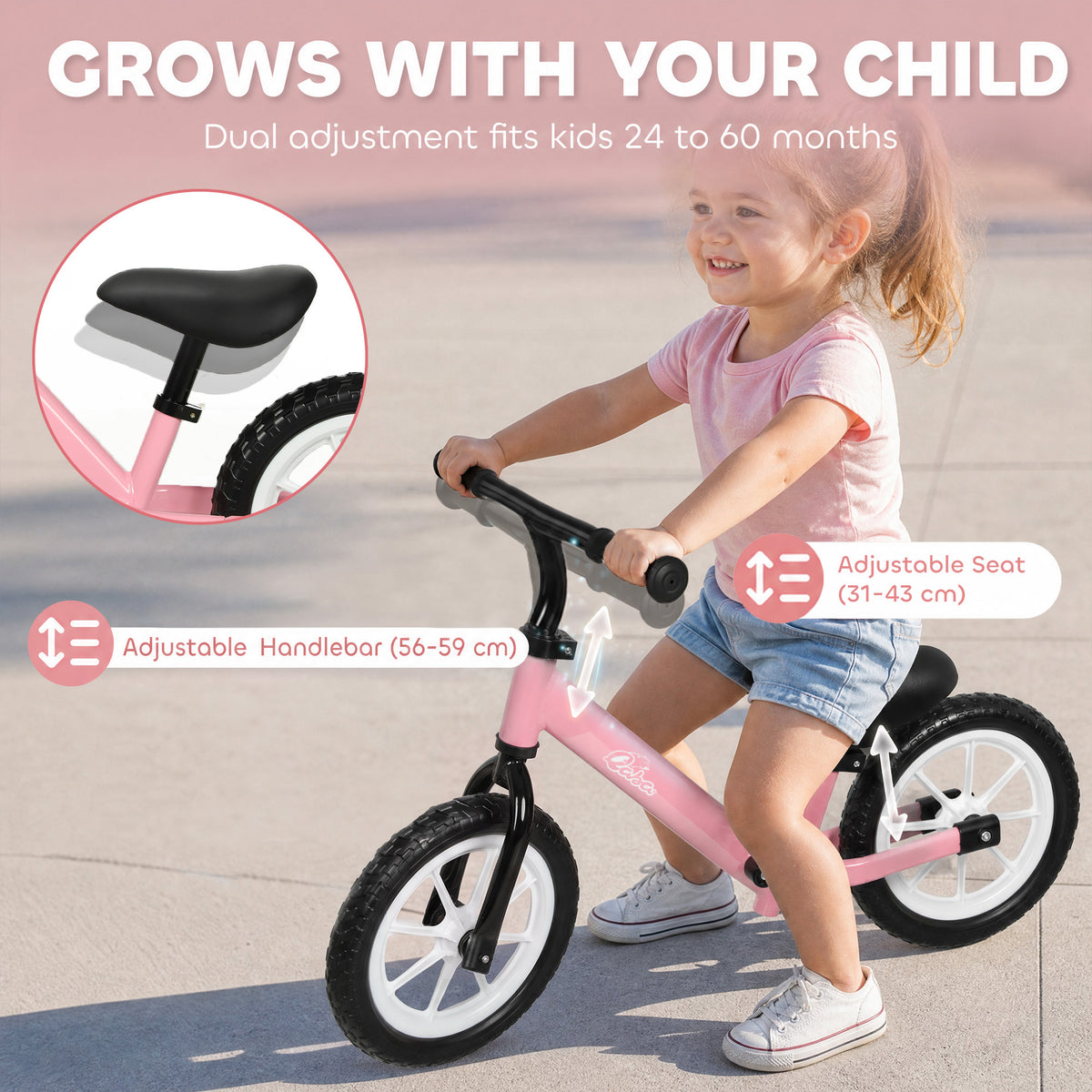 Vélo d'équilibre pour tout-petits avec roues lumineuses