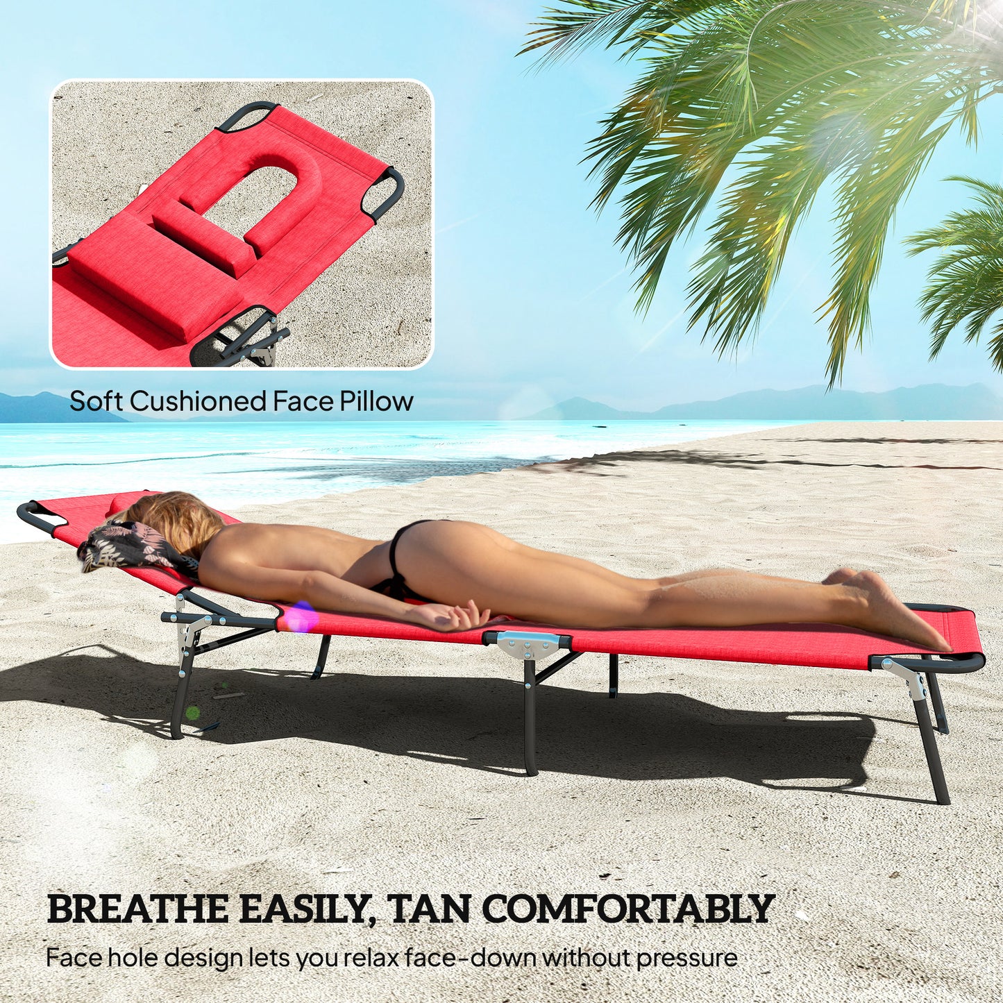 Chaise longue pliante avec trou visage ajustable