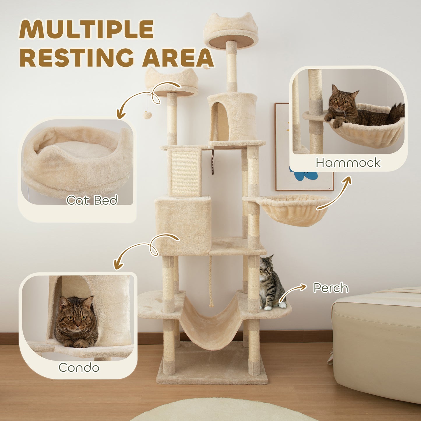 Arbre à chat multiniveau 81 po avec griffoirs
