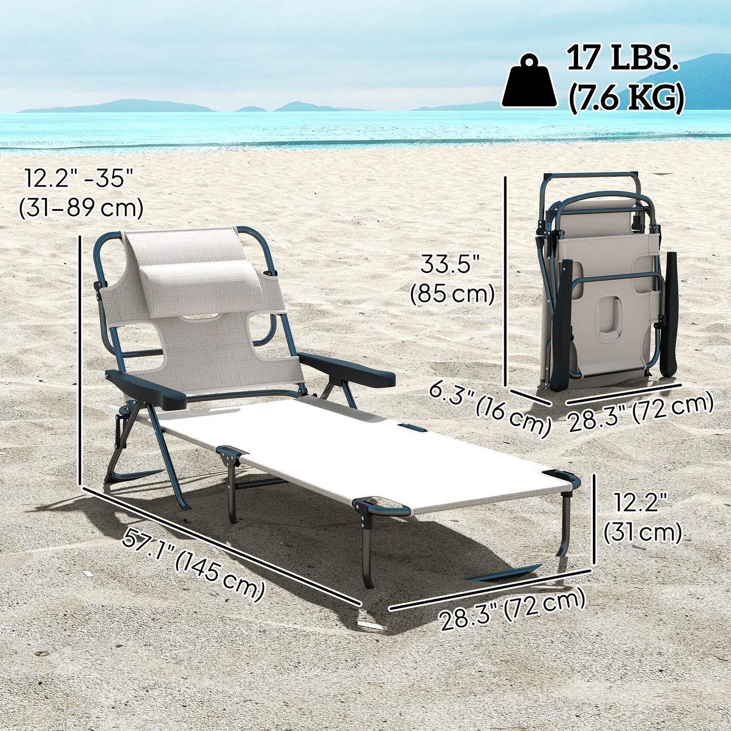 Chaise longue pliante avec dossier inclinable