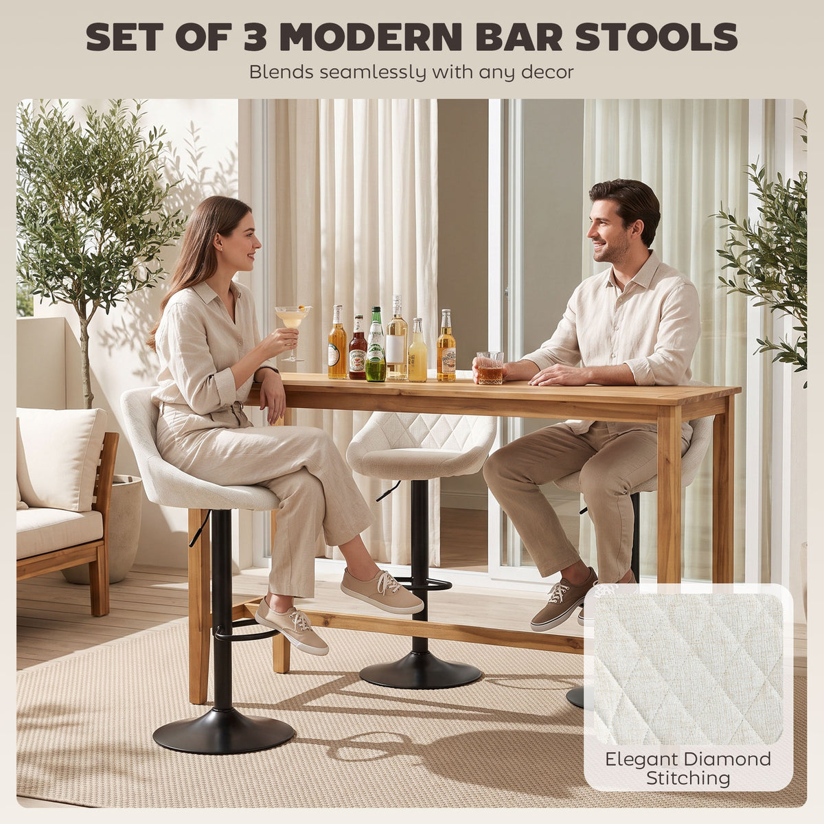 Ensemble de 3 Tabourets de Bar Pivotants Ajustables