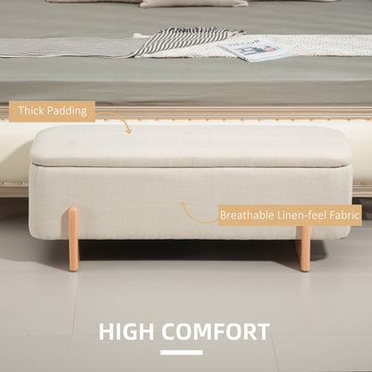 Banc coffre rembourré tissu lin pieds en bois