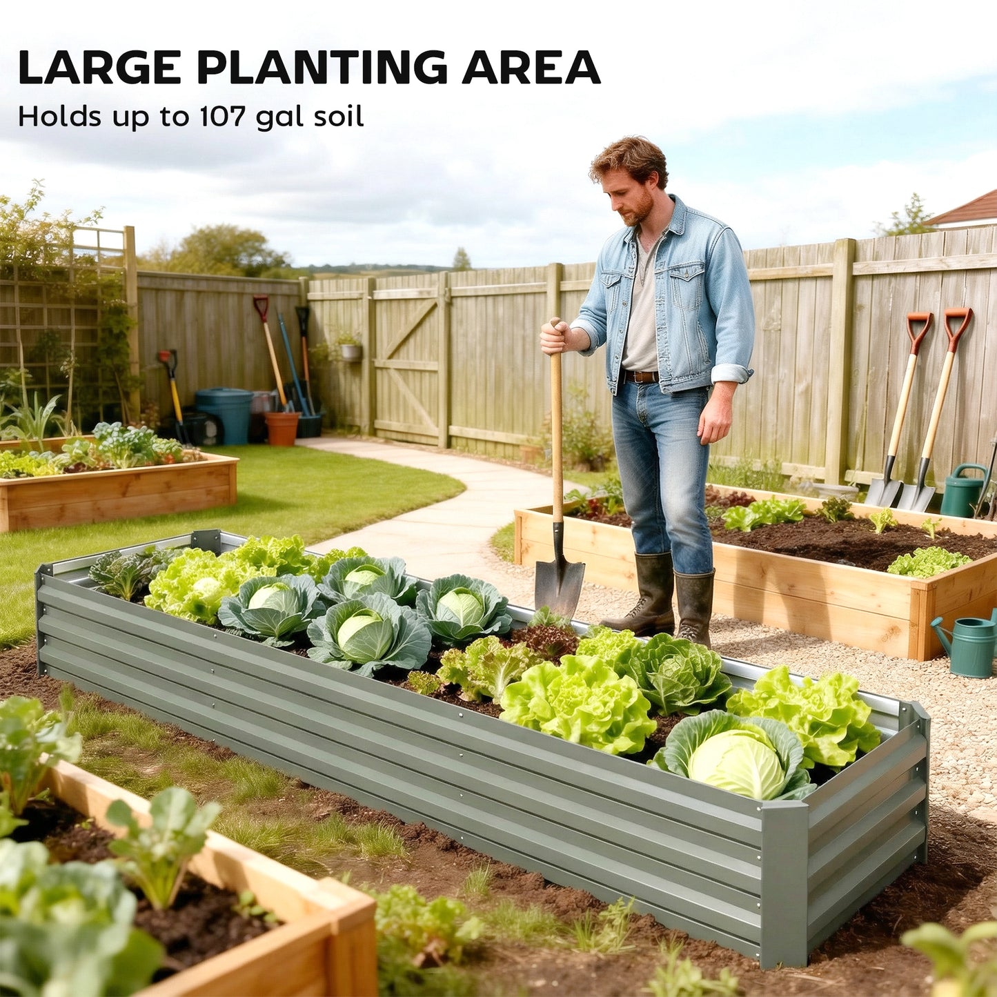 Bac surélevé galvanisé 8'x2'x1' pour jardin