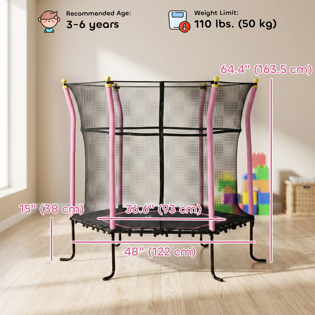 Trampoline intérieur pour enfants avec filet de sécurité
