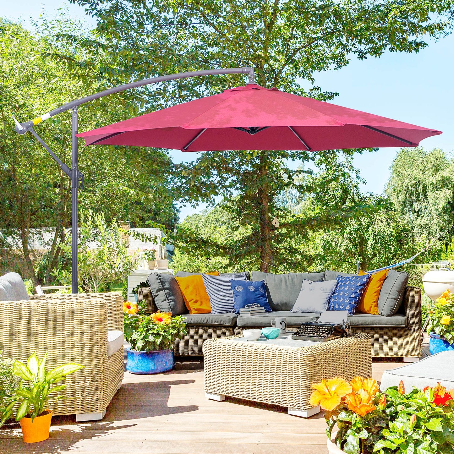 Parasol déporté patio 10 pieds cantilever avec base croisée