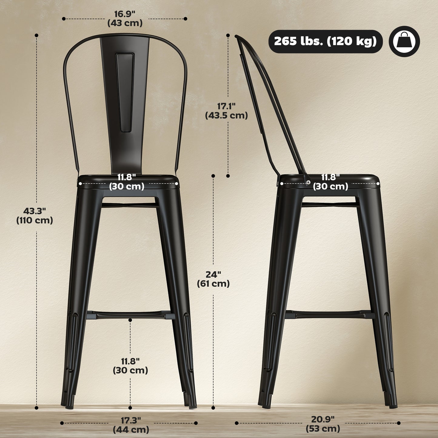 Tabourets de bar industriels 61 cm ensemble de 4